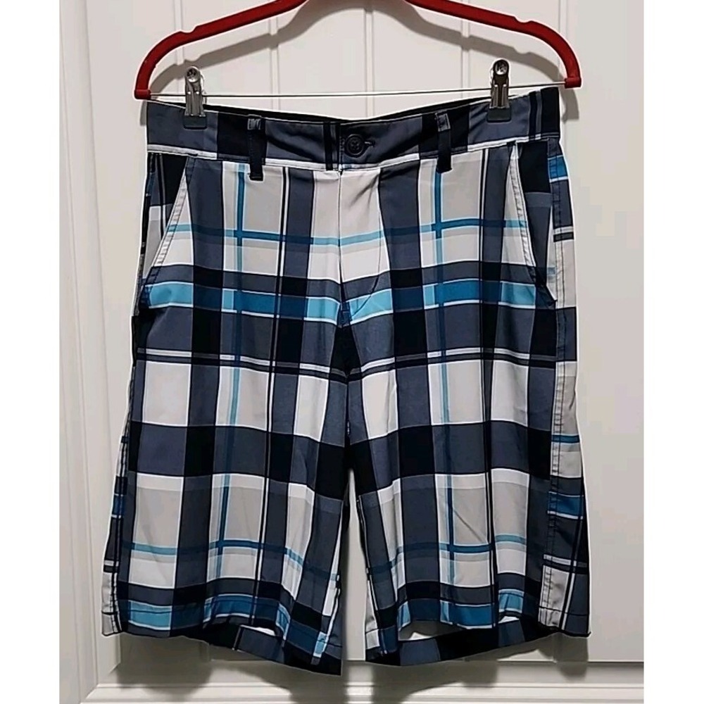 Ocean Pacific Shorts Mens Sz 30 Flex 4Way Stretch Blue Plaid Surfer Beach Casual